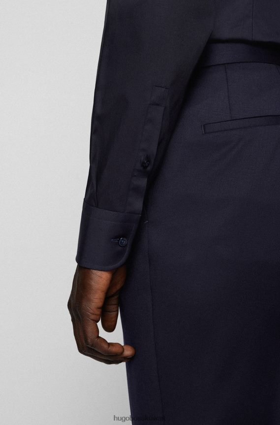 4TFNJN2264 أزرق غامق Hugo Boss قميص Hugo ذو قصة ضيقة باللون الأزرق الداكن مصنوع من قماش البوبلين المصنوع من قطن بيما سهل الكي