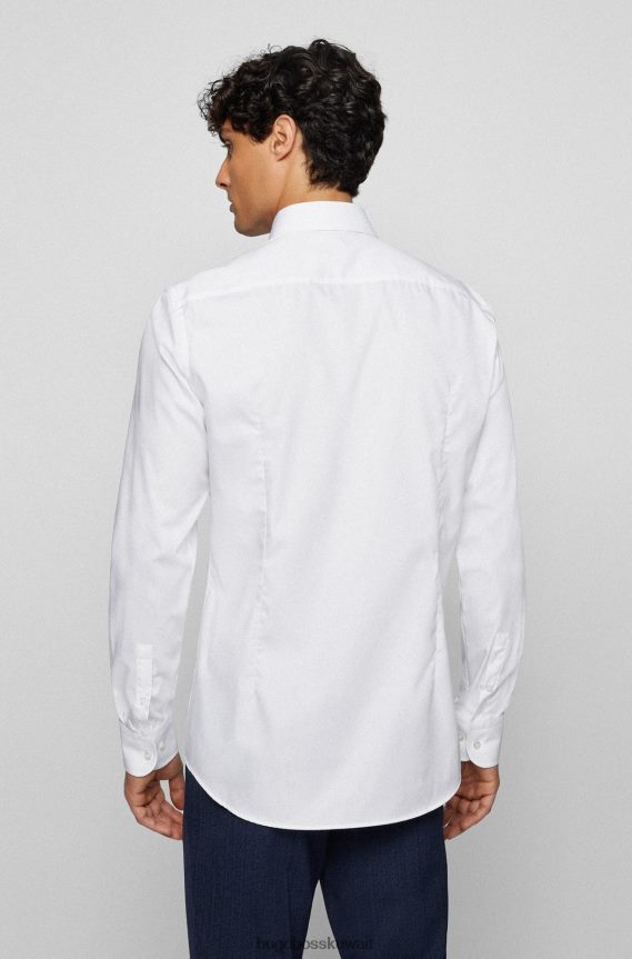 4TFNJN2265 أبيض Hugo Boss قميص Hugo بقصة ضيقة مصنوع من قطن البوبلين الأبيض سهل الكي