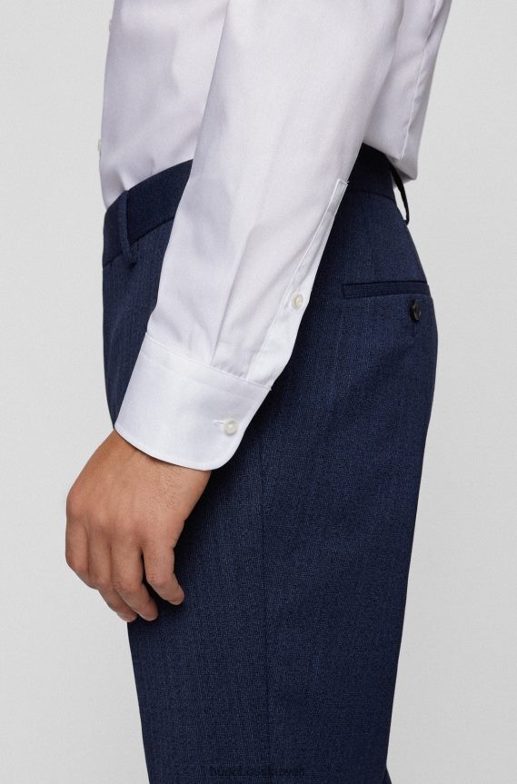 4TFNJN2265 أبيض Hugo Boss قميص Hugo بقصة ضيقة مصنوع من قطن البوبلين الأبيض سهل الكي