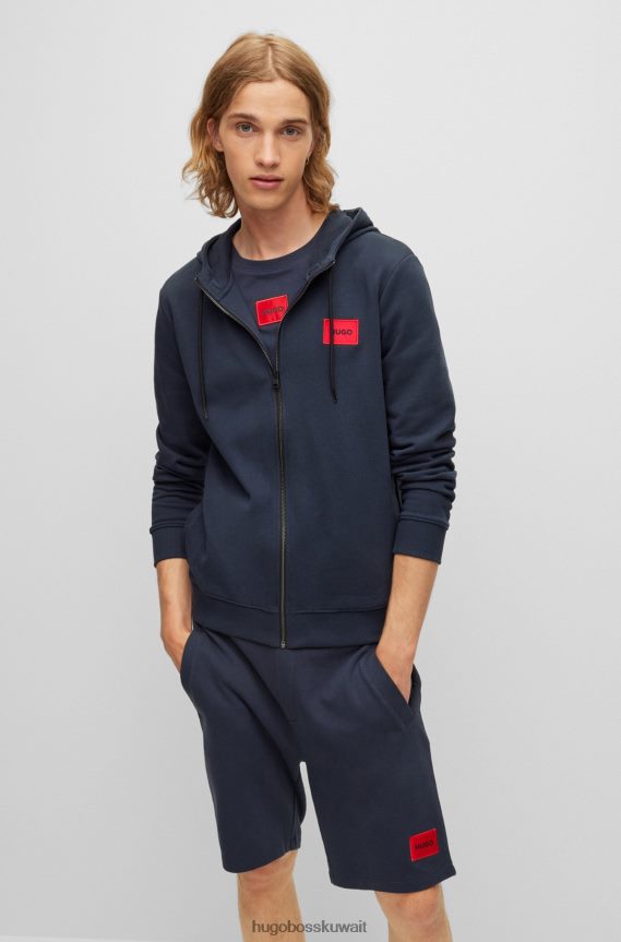 4TFNJN2266 أزرق غامق Hugo Boss سويت شيرت بسحاب من قطن تيري مع رقعة شعار Hugo باللون الأزرق الداكن