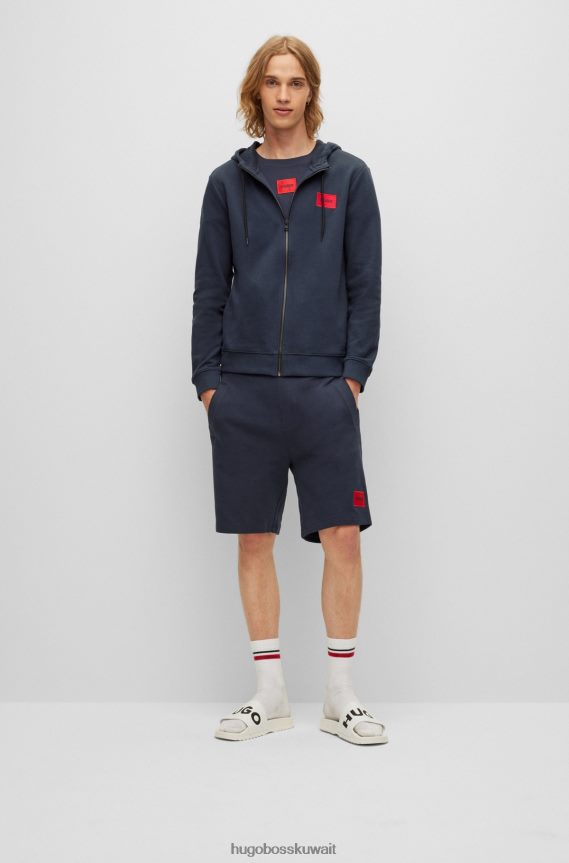 4TFNJN2266 أزرق غامق Hugo Boss سويت شيرت بسحاب من قطن تيري مع رقعة شعار Hugo باللون الأزرق الداكن