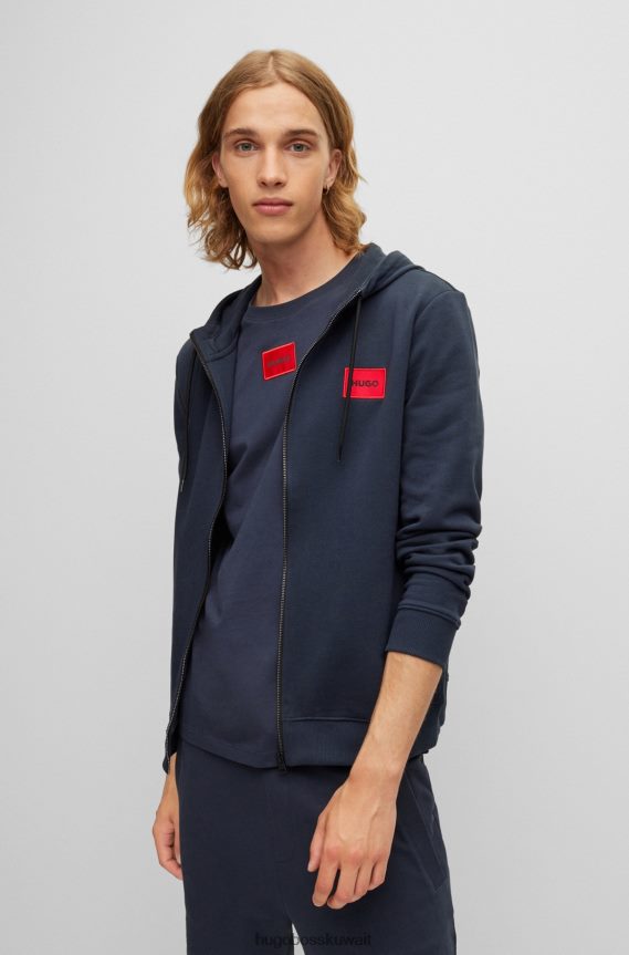 4TFNJN2266 أزرق غامق Hugo Boss سويت شيرت بسحاب من قطن تيري مع رقعة شعار Hugo باللون الأزرق الداكن