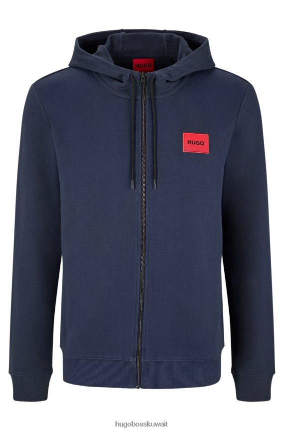 4TFNJN2266 أزرق غامق Hugo Boss سويت شيرت بسحاب من قطن تيري مع رقعة شعار Hugo باللون الأزرق الداكن