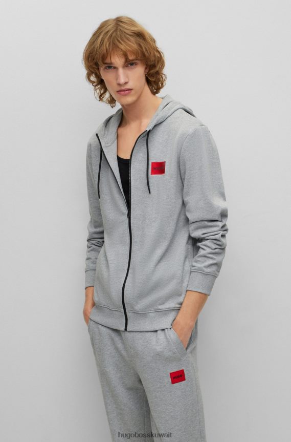 4TFNJN2267 رمادي Hugo Boss سويت شيرت رمادي بسحاب من قطن تيري مع رقعة شعار هوغو