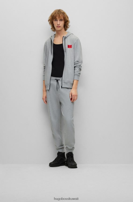 4TFNJN2267 رمادي Hugo Boss سويت شيرت رمادي بسحاب من قطن تيري مع رقعة شعار هوغو