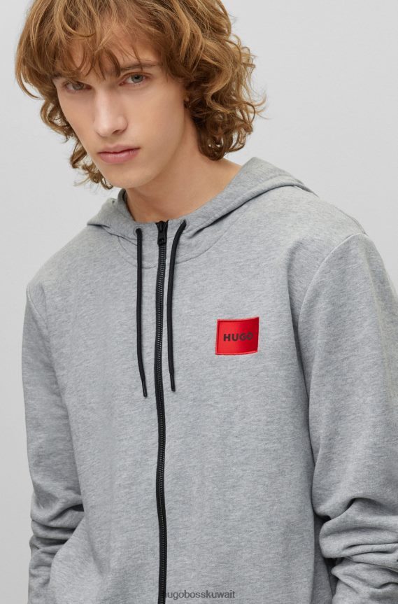 4TFNJN2267 رمادي Hugo Boss سويت شيرت رمادي بسحاب من قطن تيري مع رقعة شعار هوغو