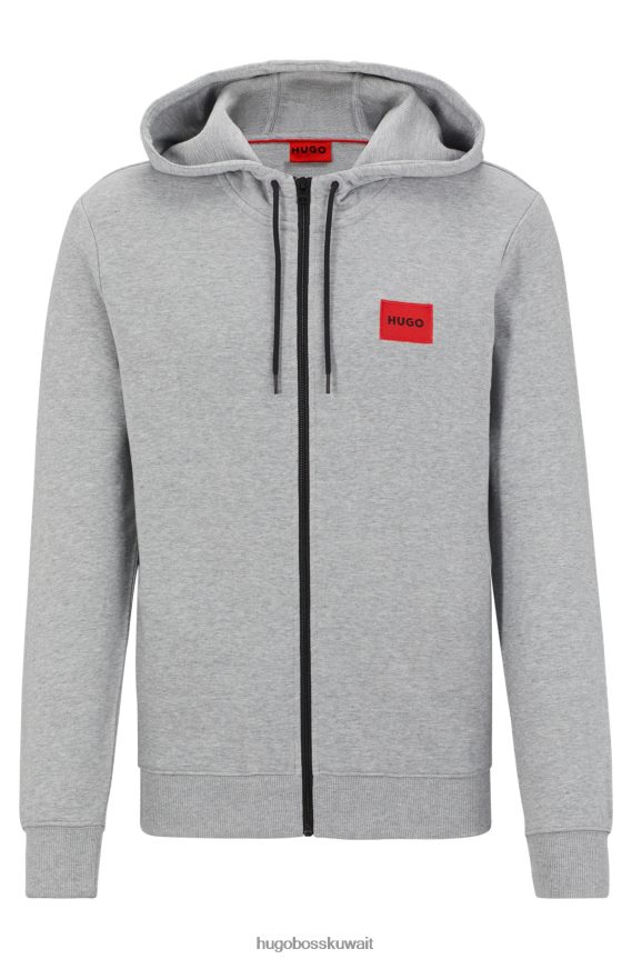 4TFNJN2267 رمادي Hugo Boss سويت شيرت رمادي بسحاب من قطن تيري مع رقعة شعار هوغو