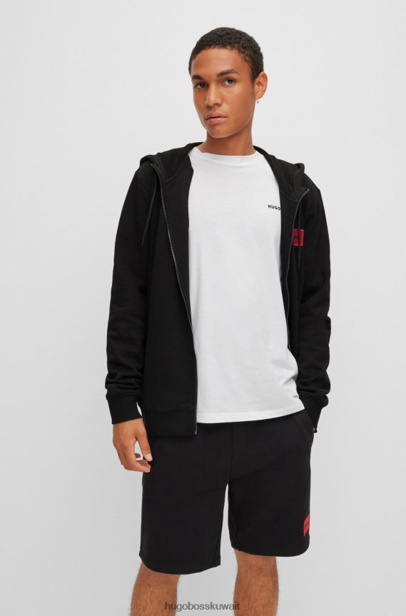 4TFNJN2268 أسود Hugo Boss سويت شيرت بسحاب من قطن تيري مع رقعة شعار هوغو باللون الأسود