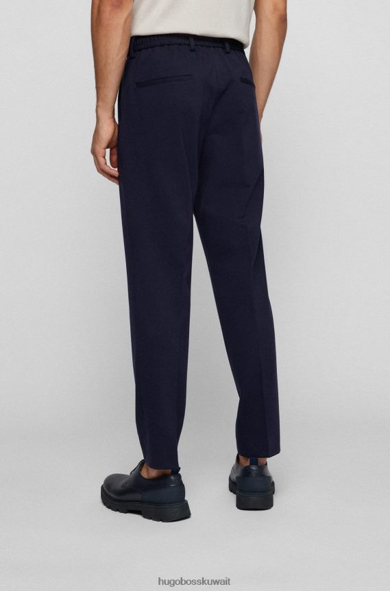 4TFNJN2269 أزرق غامق Hugo Boss بنطلون هوغو أزرق داكن بقصة ضيقة مصنوع من الجيرسيه المتشابك مع حزام خصر برباط