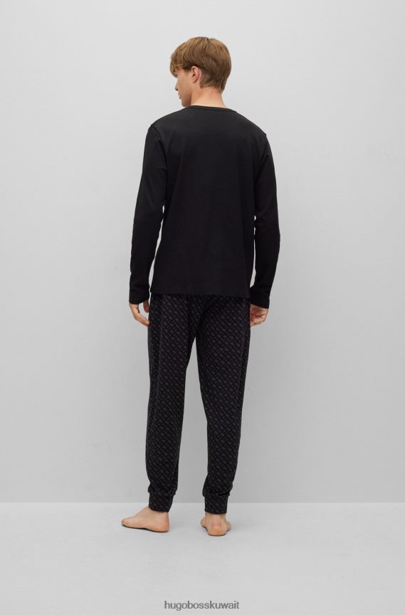 4TFNJN2272 أسود Hugo Boss بيجامة من القطن العضوي مع تفاصيل معدنية باللون الأسود