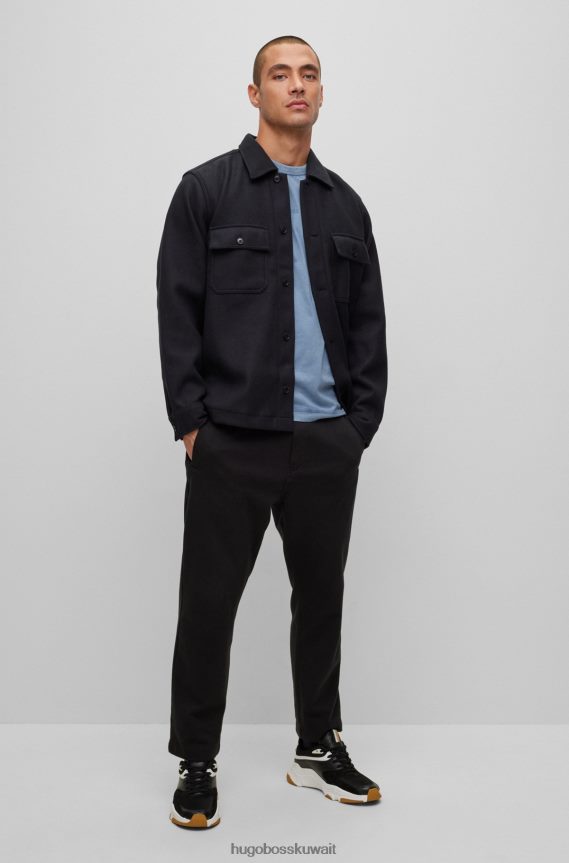 4TFNJN2273 أزرق Hugo Boss تي شيرت من الجيرسي القطني باللون الأزرق مع شعار Hugo مطبوع