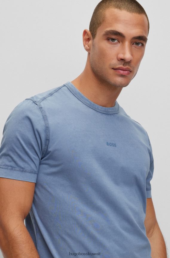 4TFNJN2273 أزرق Hugo Boss تي شيرت من الجيرسي القطني باللون الأزرق مع شعار Hugo مطبوع