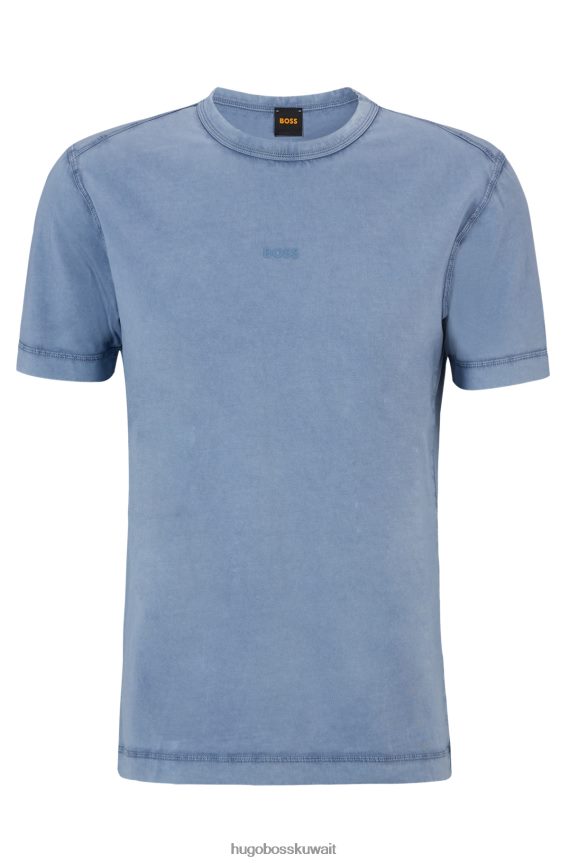 4TFNJN2273 أزرق Hugo Boss تي شيرت من الجيرسي القطني باللون الأزرق مع شعار Hugo مطبوع