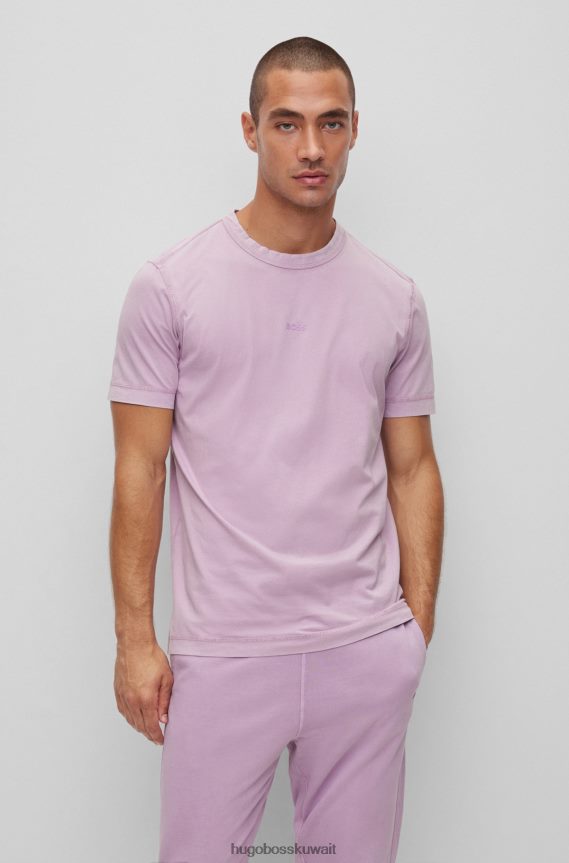 4TFNJN2274 ضوء ارجواني Hugo Boss تي شيرت من الجيرسي القطني مع شعار مطبوع هوغو باللون الأرجواني الفاتح