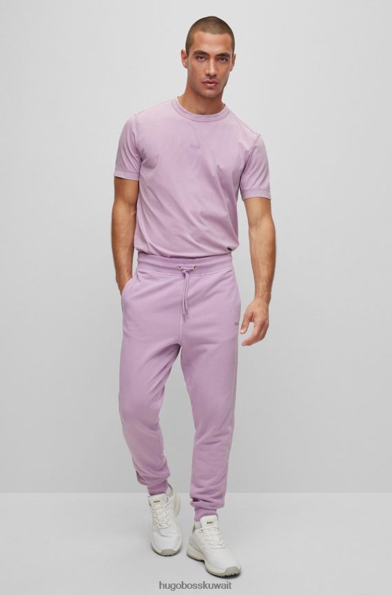 4TFNJN2274 ضوء ارجواني Hugo Boss تي شيرت من الجيرسي القطني مع شعار مطبوع هوغو باللون الأرجواني الفاتح