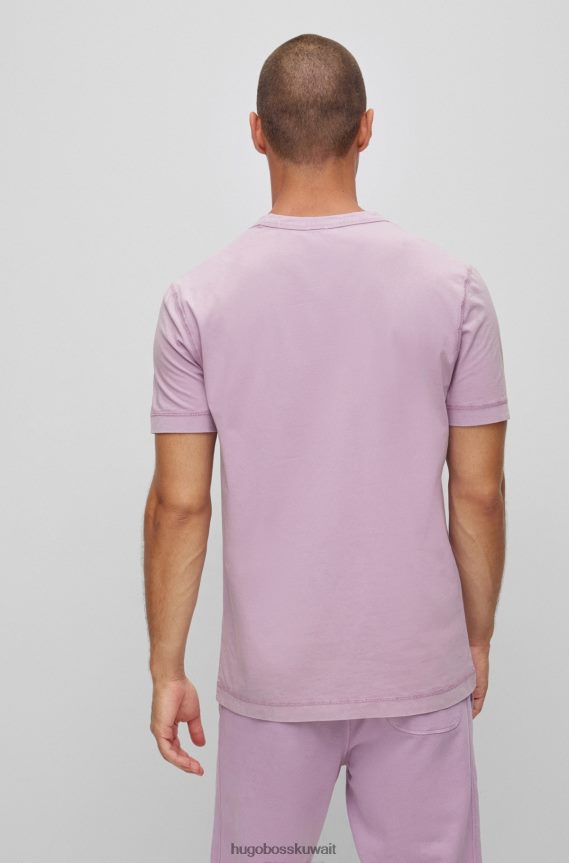 4TFNJN2274 ضوء ارجواني Hugo Boss تي شيرت من الجيرسي القطني مع شعار مطبوع هوغو باللون الأرجواني الفاتح