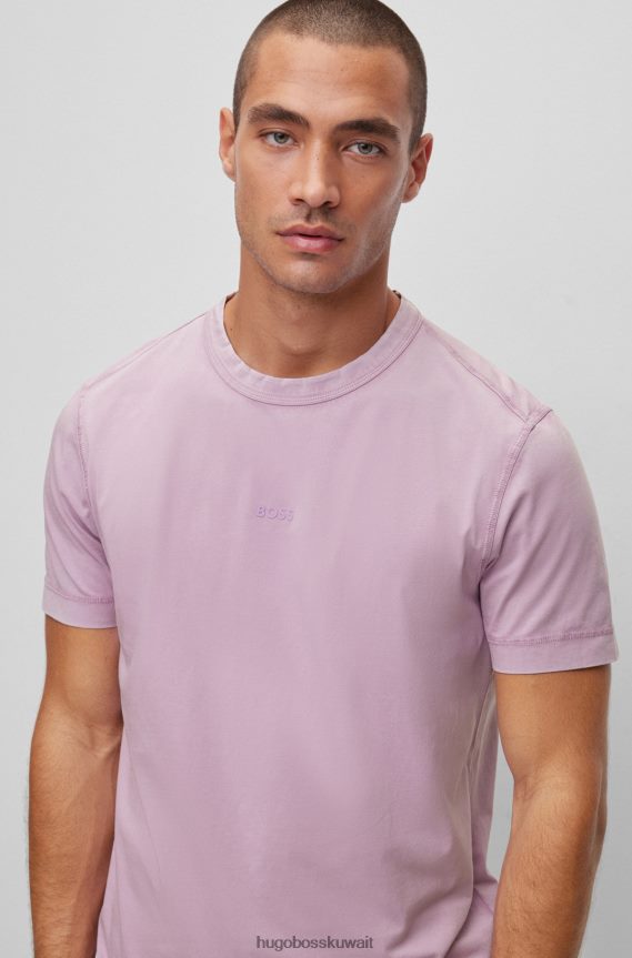 4TFNJN2274 ضوء ارجواني Hugo Boss تي شيرت من الجيرسي القطني مع شعار مطبوع هوغو باللون الأرجواني الفاتح