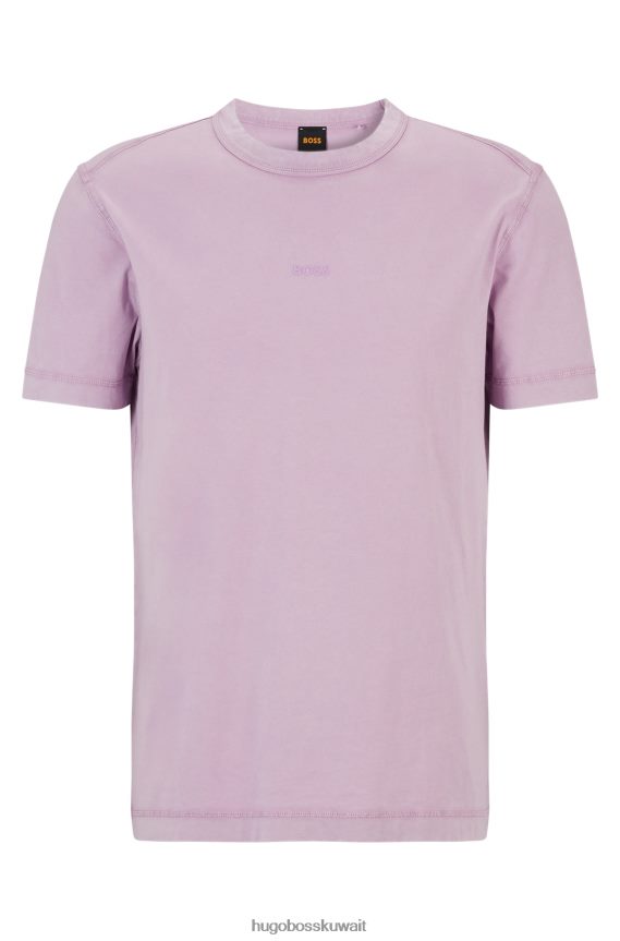 4TFNJN2274 ضوء ارجواني Hugo Boss تي شيرت من الجيرسي القطني مع شعار مطبوع هوغو باللون الأرجواني الفاتح