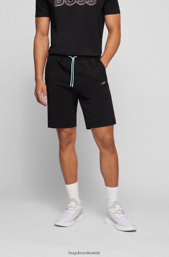 4TFNJN2279 أسود Hugo Boss شورت أسود من مزيج القطن بقصة عادية مع شعار Hugo متعدد الألوان