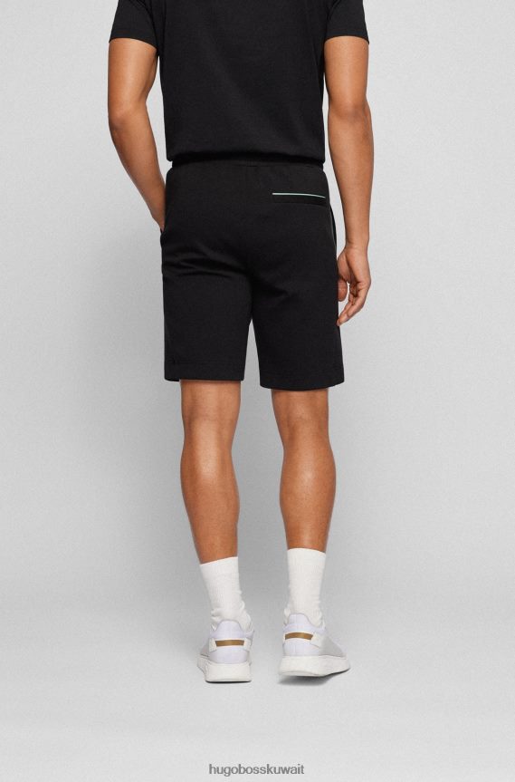 4TFNJN2279 أسود Hugo Boss شورت أسود من مزيج القطن بقصة عادية مع شعار Hugo متعدد الألوان