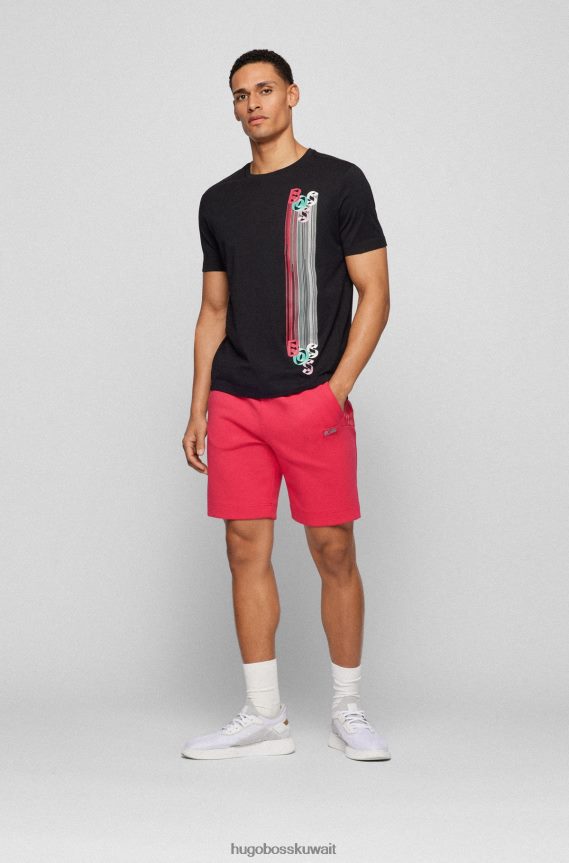4TFNJN2280 لون القرنفل Hugo Boss شورت من مزيج القطن بقصة عادية مع شعار متعدد الألوان باللون الوردي