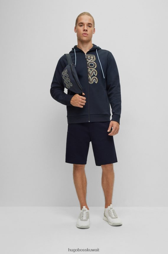 4TFNJN2282 أزرق غامق Hugo Boss شورت Hugo من مزيج القطن باللون الأزرق الداكن بقصة عادية مع شعار متعدد الألوان