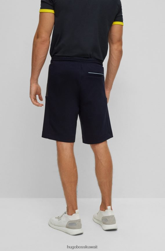 4TFNJN2282 أزرق غامق Hugo Boss شورت Hugo من مزيج القطن باللون الأزرق الداكن بقصة عادية مع شعار متعدد الألوان