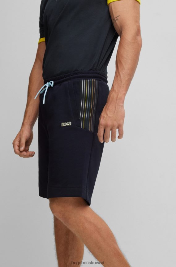 4TFNJN2282 أزرق غامق Hugo Boss شورت Hugo من مزيج القطن باللون الأزرق الداكن بقصة عادية مع شعار متعدد الألوان