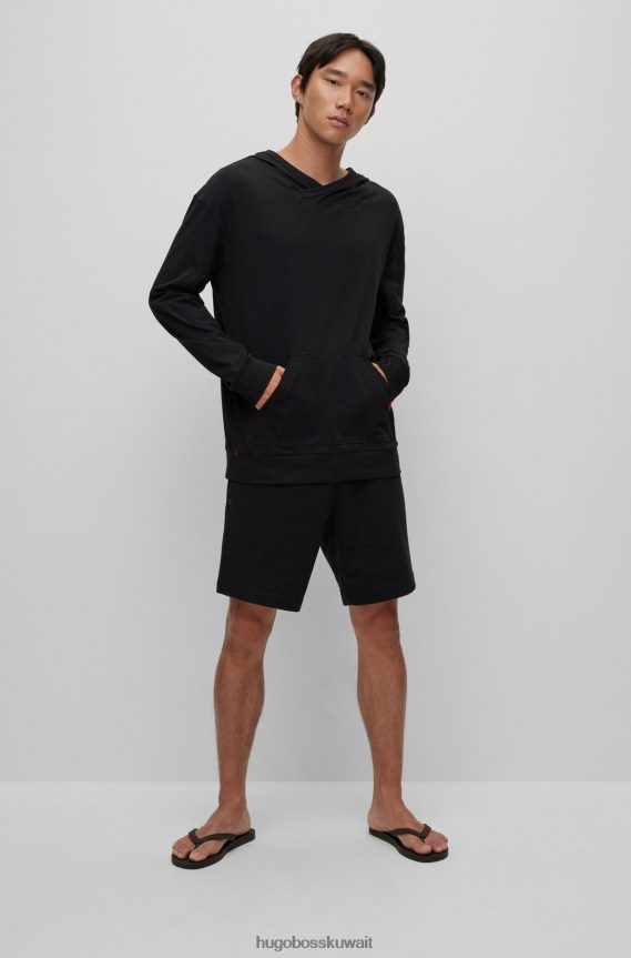 4TFNJN2283 أسود Hugo Boss هودي بغطاء للرأس برقبة متقاطعة من Hugo مصنوع من قطن الجيرسيه المطاطي باللون الأسود