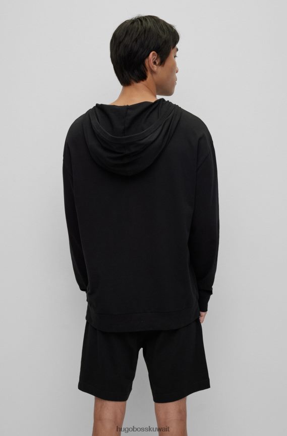 4TFNJN2283 أسود Hugo Boss هودي بغطاء للرأس برقبة متقاطعة من Hugo مصنوع من قطن الجيرسيه المطاطي باللون الأسود