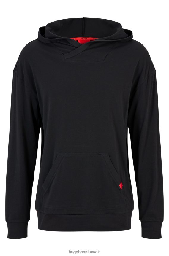 4TFNJN2283 أسود Hugo Boss هودي بغطاء للرأس برقبة متقاطعة من Hugo مصنوع من قطن الجيرسيه المطاطي باللون الأسود