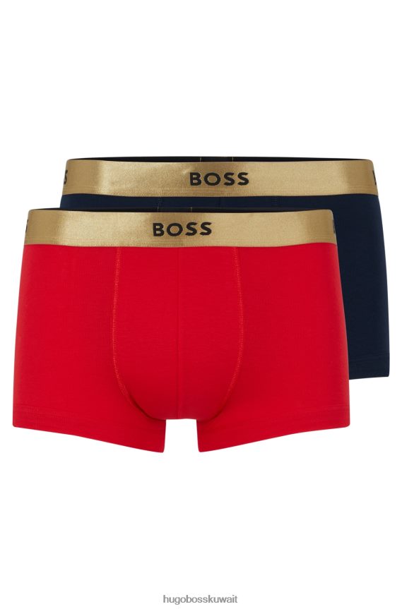 4TFNJN2284 أزرق غامق/أحمر Hugo Boss حزمة من قطعتين من السراويل الداخلية المصنوعة من القطن الخالص مع أحزمة خصر معدنية باللون الأزرق الداكن
