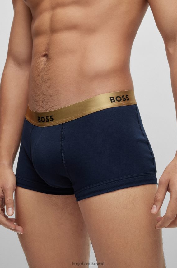 4TFNJN2284 أزرق غامق/أحمر Hugo Boss حزمة من قطعتين من السراويل الداخلية المصنوعة من القطن الخالص مع أحزمة خصر معدنية باللون الأزرق الداكن
