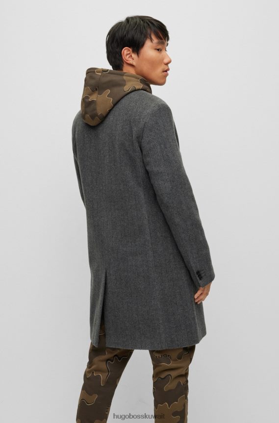 4TFNJN2285 الرمادي الداكن Hugo Boss معطف رسمي من مزيج الصوف باللون الرمادي الداكن مع أزرار باللون العاجي
