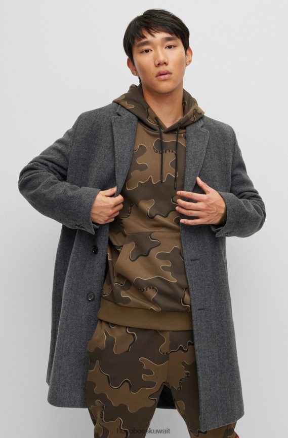 4TFNJN2285 الرمادي الداكن Hugo Boss معطف رسمي من مزيج الصوف باللون الرمادي الداكن مع أزرار باللون العاجي