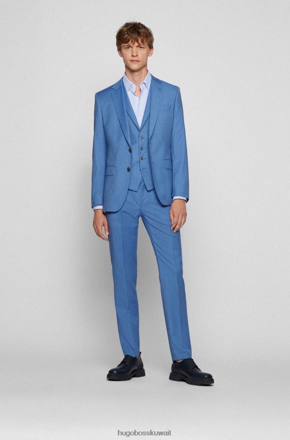 4TFNJN2286 أزرق Hugo Boss بدلة ضيقة من ثلاث قطع من الصوف البكر باللون الأزرق هيوغو