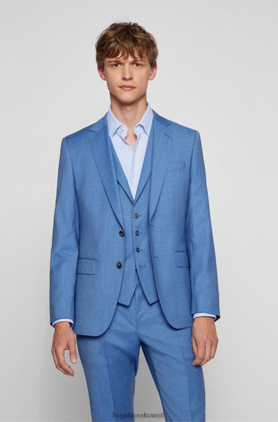 4TFNJN2286 أزرق Hugo Boss بدلة ضيقة من ثلاث قطع من الصوف البكر باللون الأزرق هيوغو