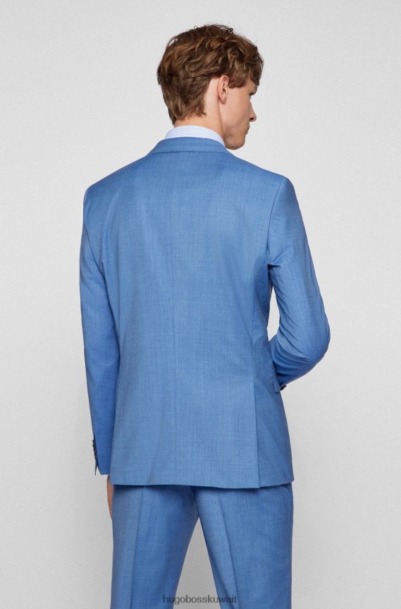4TFNJN2286 أزرق Hugo Boss بدلة ضيقة من ثلاث قطع من الصوف البكر باللون الأزرق هيوغو