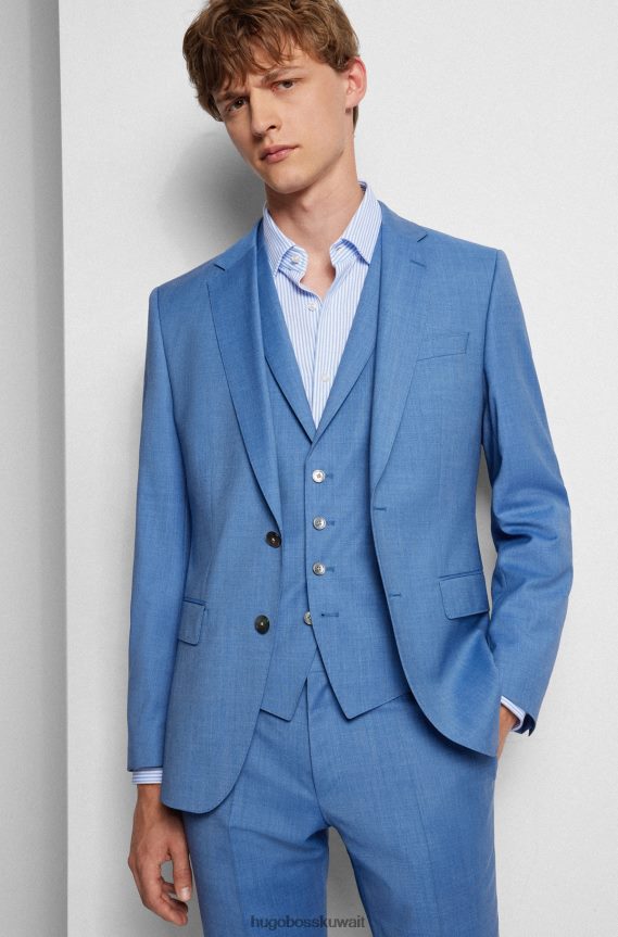 4TFNJN2286 أزرق Hugo Boss بدلة ضيقة من ثلاث قطع من الصوف البكر باللون الأزرق هيوغو