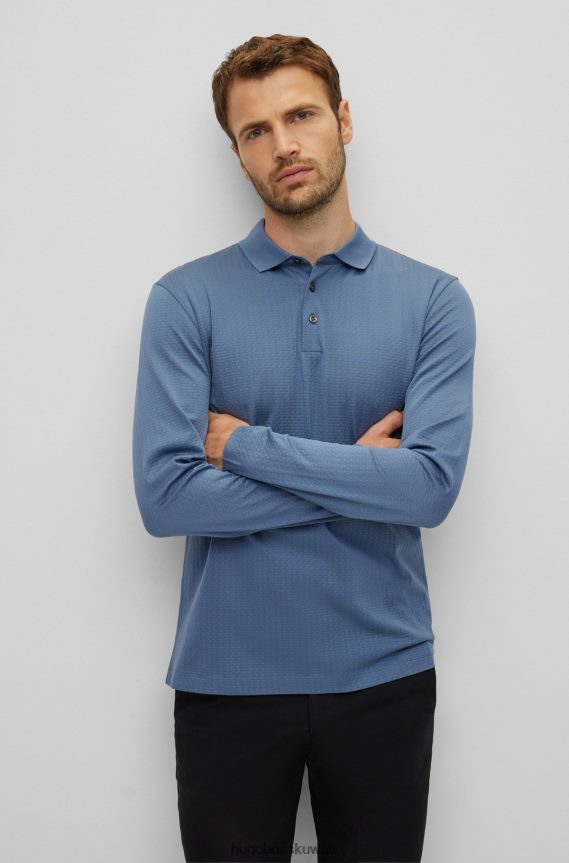4TFNJN2288 أزرق Hugo Boss قميص بولو من القطن المرسيري باللون الأزرق من هوغو مع هيكل منسوج على شكل سلة