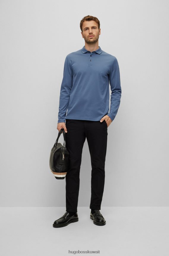 4TFNJN2288 أزرق Hugo Boss قميص بولو من القطن المرسيري باللون الأزرق من هوغو مع هيكل منسوج على شكل سلة