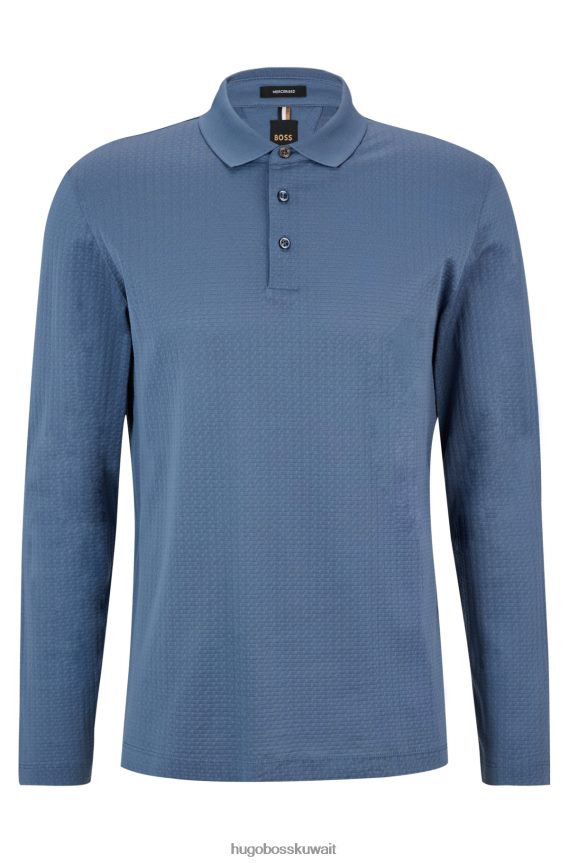 4TFNJN2288 أزرق Hugo Boss قميص بولو من القطن المرسيري باللون الأزرق من هوغو مع هيكل منسوج على شكل سلة