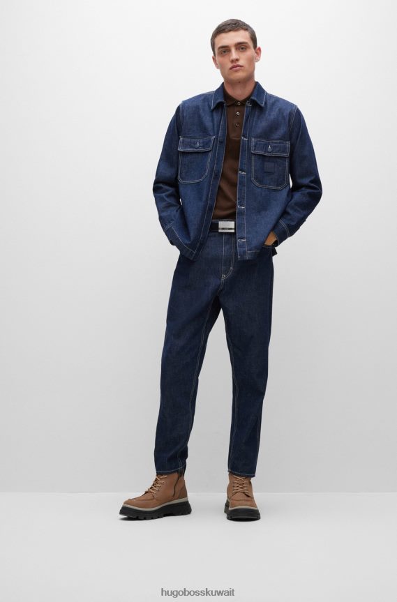 4TFNJN2289 بني Hugo Boss قميص بولو من هوغو مصنوع من القطن المرسيري مع هيكل منسوج على شكل سلة باللون البني