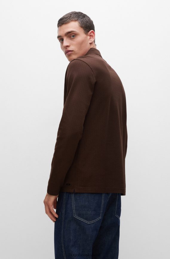 4TFNJN2289 بني Hugo Boss قميص بولو من هوغو مصنوع من القطن المرسيري مع هيكل منسوج على شكل سلة باللون البني