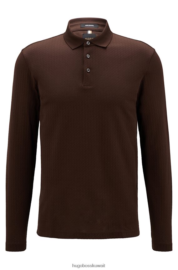 4TFNJN2289 بني Hugo Boss قميص بولو من هوغو مصنوع من القطن المرسيري مع هيكل منسوج على شكل سلة باللون البني