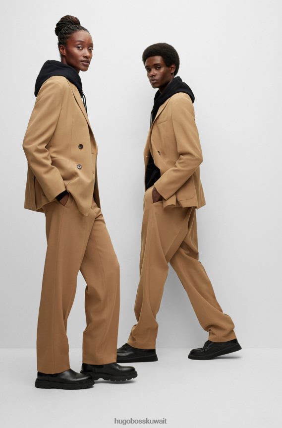 4TFNJN2290 اللون البيج Hugo Boss سترة مزدوجة الصدر للجنسين من الصوف البكر باللون البيج