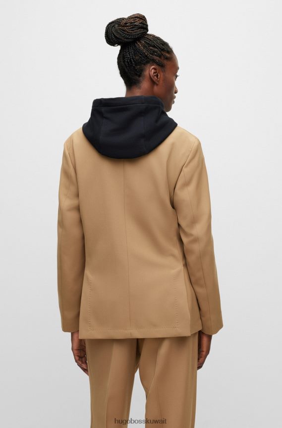 4TFNJN2290 اللون البيج Hugo Boss سترة مزدوجة الصدر للجنسين من الصوف البكر باللون البيج