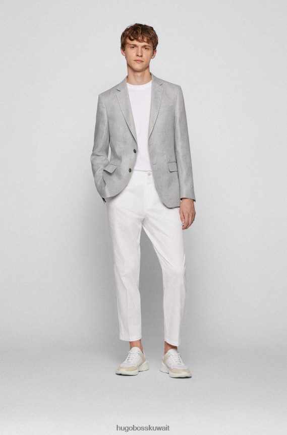 4TFNJN2292 رمادي Hugo Boss سترة رمادية ضيقة في مزيج من الكتان بنمط هوغو
