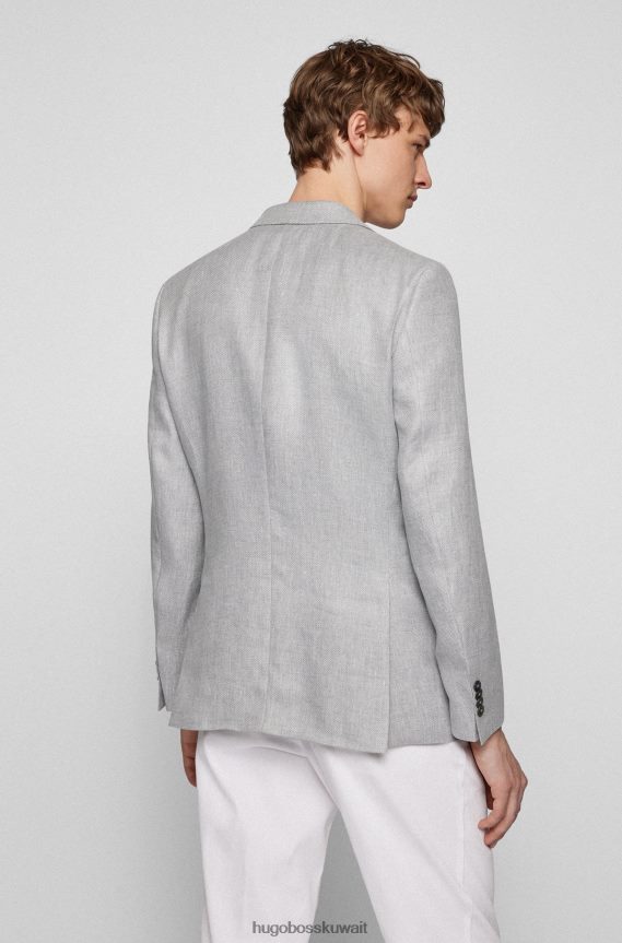 4TFNJN2292 رمادي Hugo Boss سترة رمادية ضيقة في مزيج من الكتان بنمط هوغو