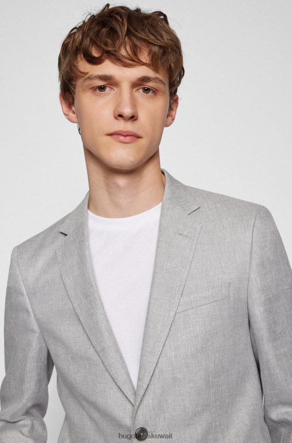 4TFNJN2292 رمادي Hugo Boss سترة رمادية ضيقة في مزيج من الكتان بنمط هوغو